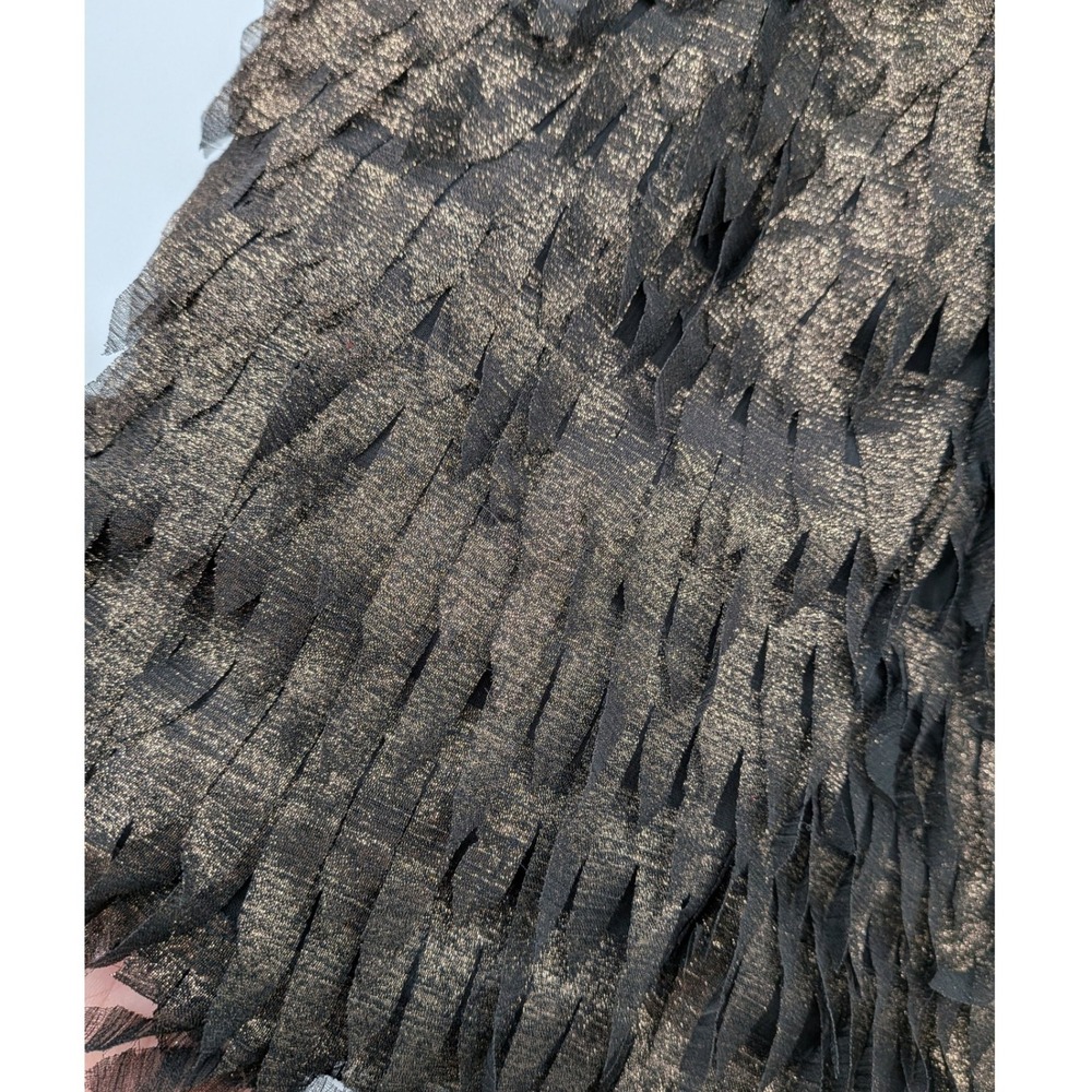 Indie Sleaze Festival Fairygrunge Metallic Gold Black Fringe Tiers Mini L Skirt - Picture 3 of 9